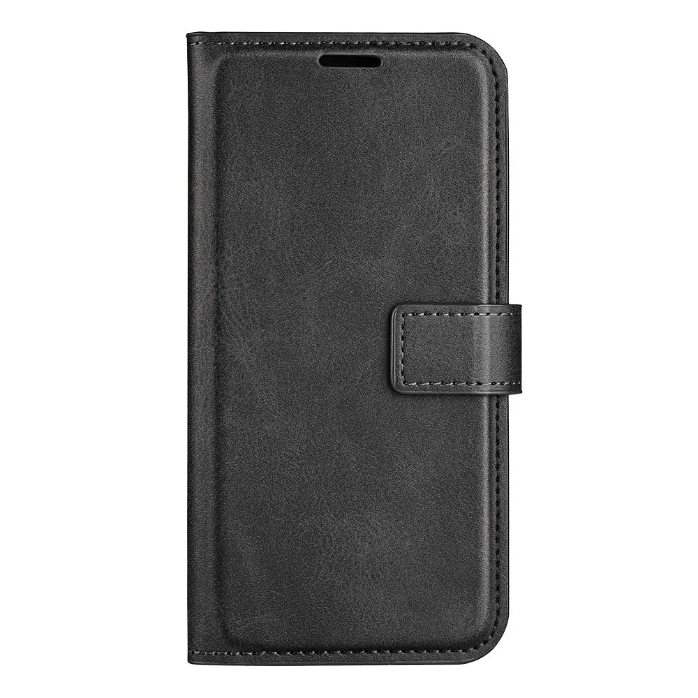 For Samsung Galaxy S25 Ultra Stand Case Anti-Scratch Calf Texture Leather Phone Cover - Black - 5