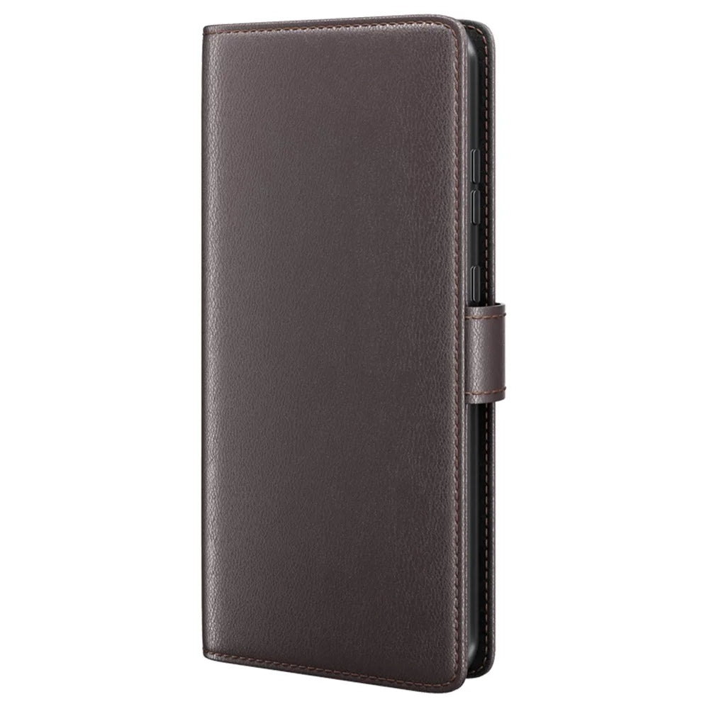 For Samsung Galaxy S25 Ultra Case Genuine Split Leather Phone Cover with Wallet Stand - Brown - 5