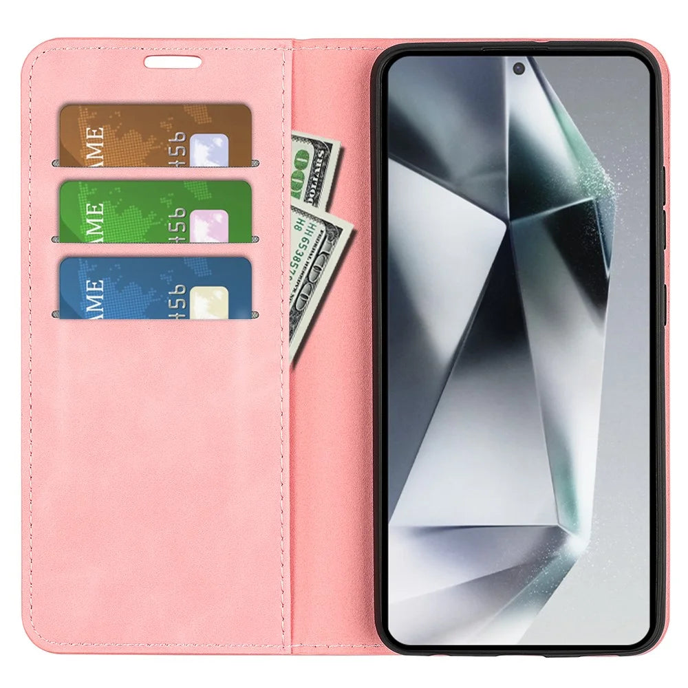 For Samsung Galaxy S25 Ultra Case Skin-Touch Leather Wallet Phone Cover - Pink - 2