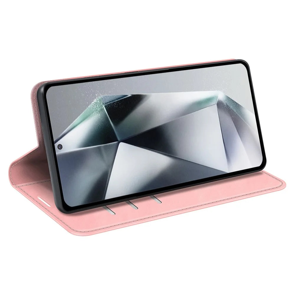 For Samsung Galaxy S25 Ultra Case Skin-Touch Leather Wallet Phone Cover - Pink - 3
