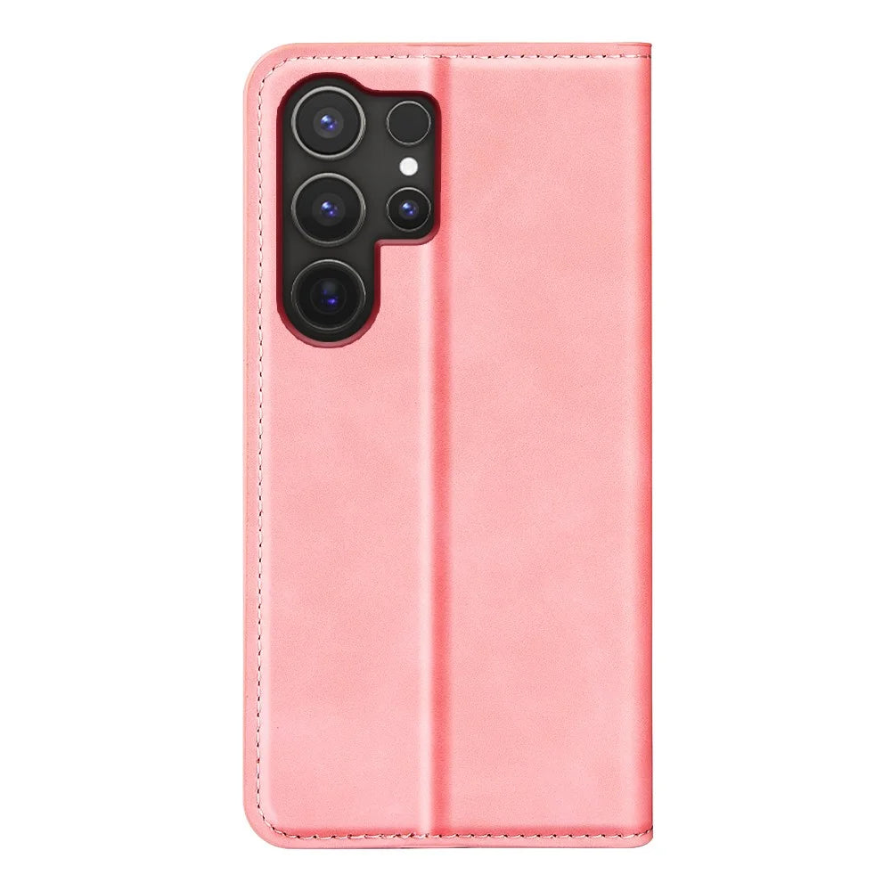 For Samsung Galaxy S25 Ultra Case Skin-Touch Leather Wallet Phone Cover - Pink - 6