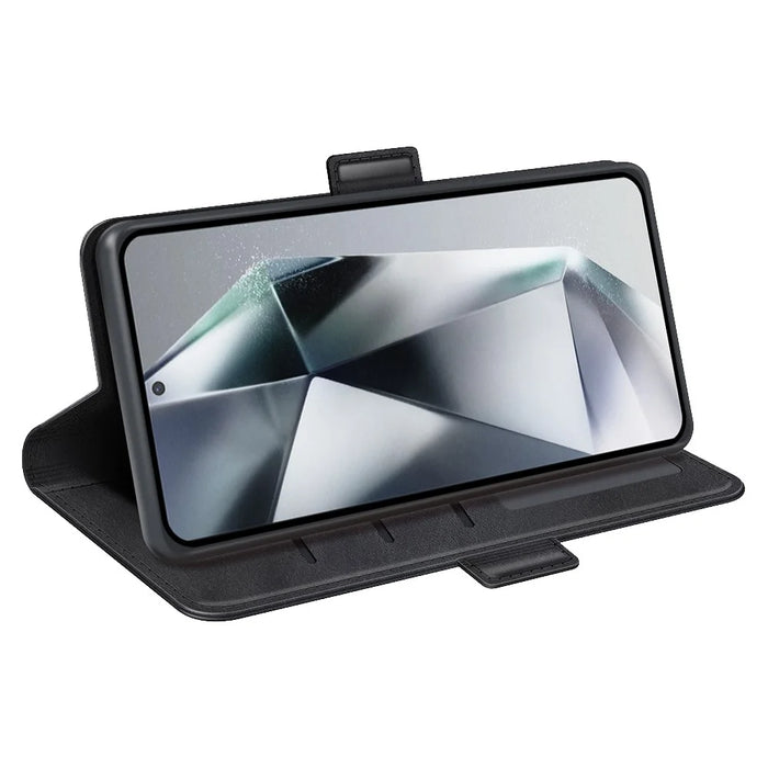 For Samsung Galaxy S25 Ultra Stand Case Calf Texture Leather Wallet Phone Cover - Black - 3