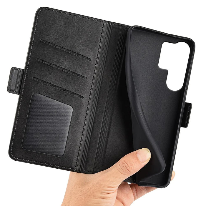 For Samsung Galaxy S25 Ultra Stand Case Calf Texture Leather Wallet Phone Cover - Black - 4