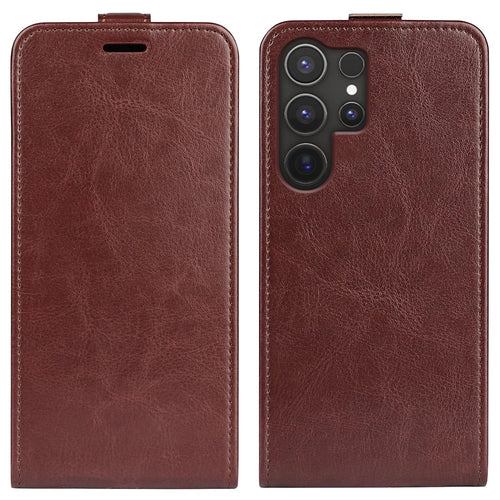 For Samsung Galaxy S25 Ultra Case with Card Slots Vertical Flip Leather Phone Cover - Brown - 1