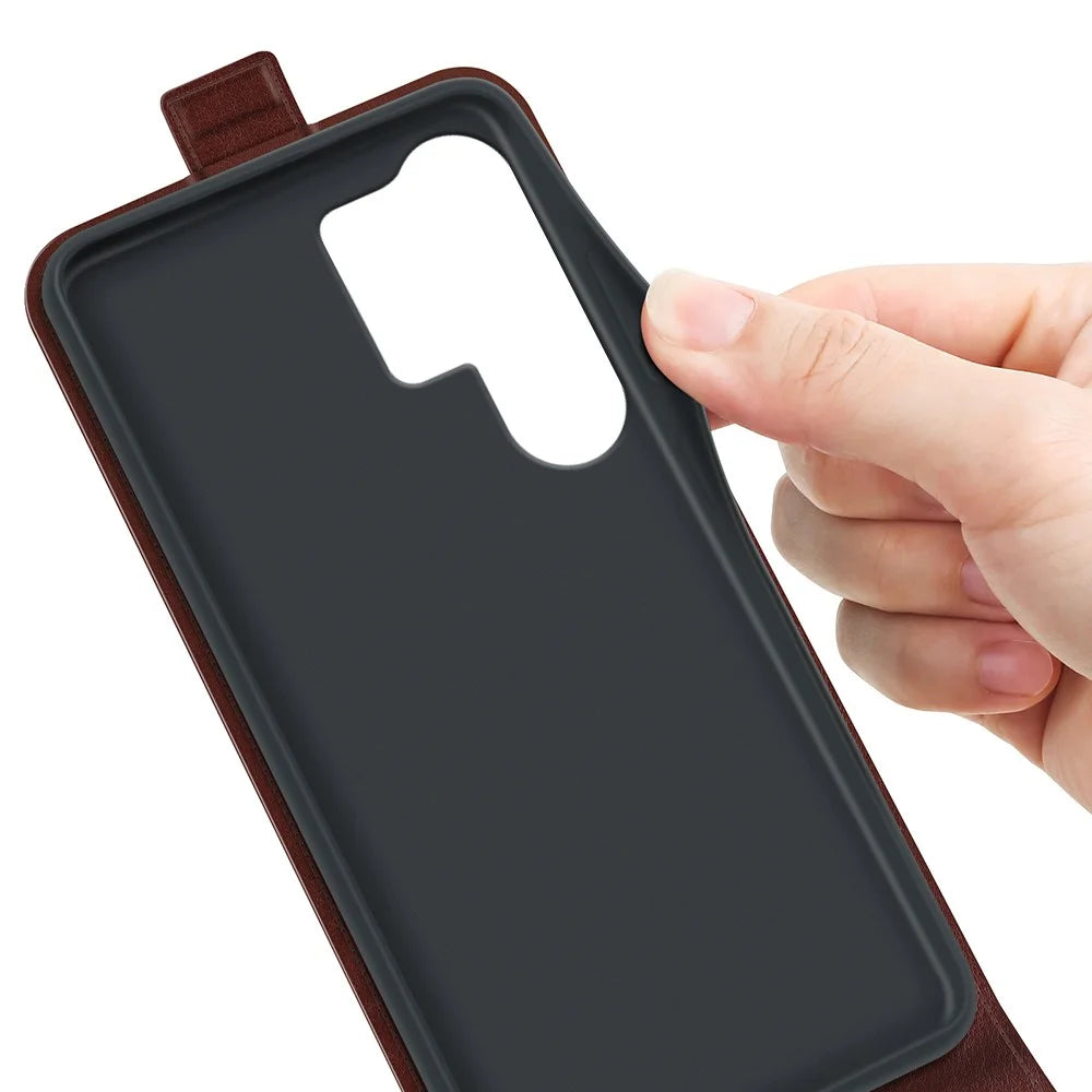 For Samsung Galaxy S25 Ultra Case with Card Slots Vertical Flip Leather Phone Cover - Brown - 3