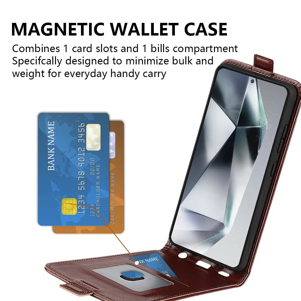 For Samsung Galaxy S25 Ultra Case with Card Slots Vertical Flip Leather Phone Cover - Brown - 4