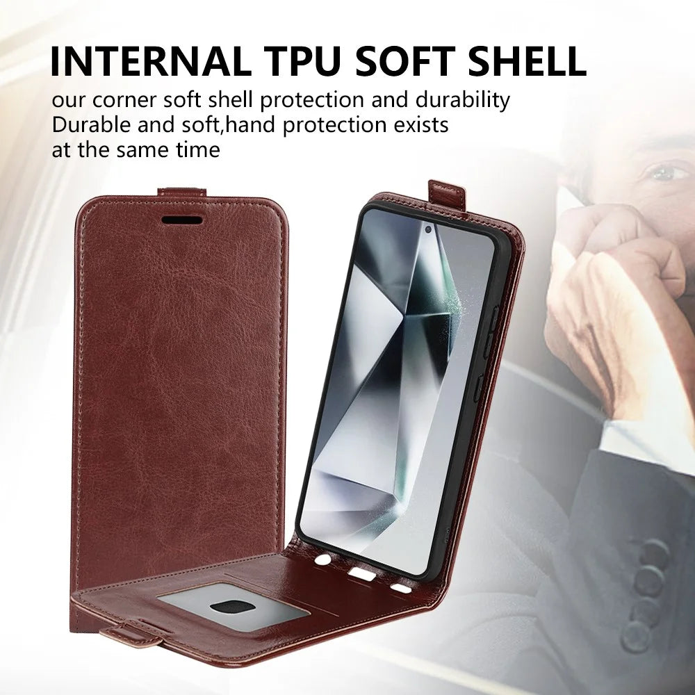 For Samsung Galaxy S25 Ultra Case with Card Slots Vertical Flip Leather Phone Cover - Brown - 5