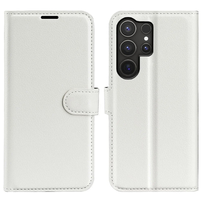 For Samsung Galaxy S25 Ultra Case Litchi Texture Shockproof Leather Wallet Phone Cover - White - 1
