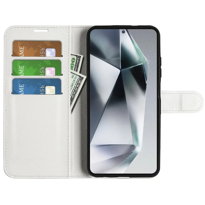 For Samsung Galaxy S25 Ultra Case Litchi Texture Shockproof Leather Wallet Phone Cover - White - 2