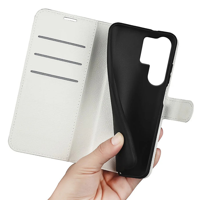 For Samsung Galaxy S25 Ultra Case Litchi Texture Shockproof Leather Wallet Phone Cover - White - 4