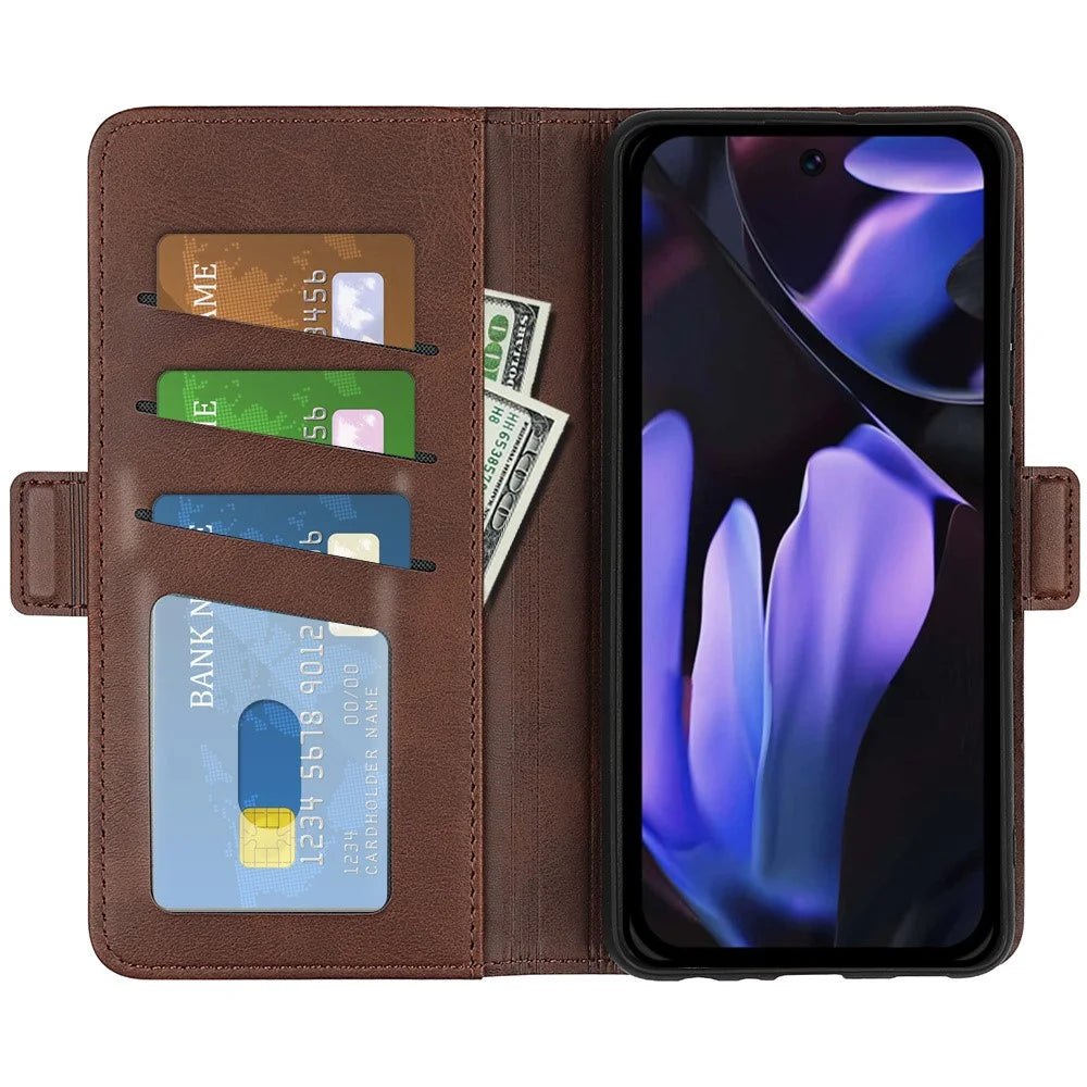 For Google Pixel 9a Stand Case Calf Texture Leather Wallet Phone Cover - Brown - 2