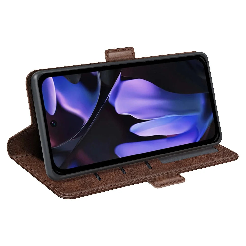 For Google Pixel 9a Stand Case Calf Texture Leather Wallet Phone Cover - Brown - 3