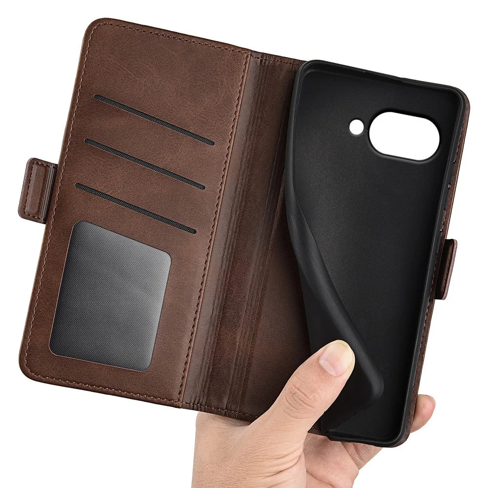 For Google Pixel 9a Stand Case Calf Texture Leather Wallet Phone Cover - Brown - 4