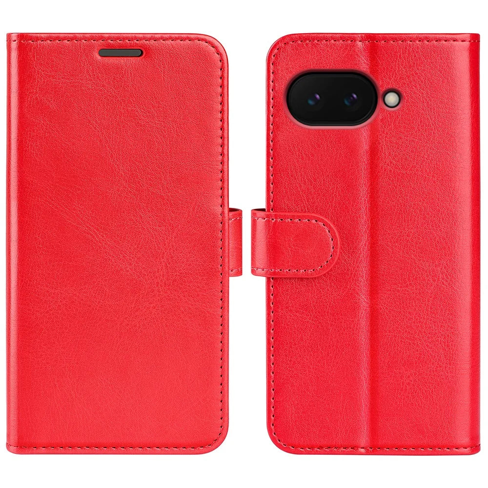 For Google Pixel 9a Wallet Case Crazy Horse Texture Stand Leather Phone Cover - Red - 1