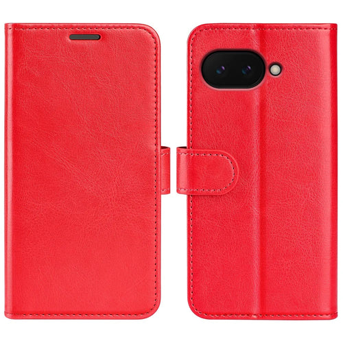 For Google Pixel 9a Wallet Case Crazy Horse Texture Stand Leather Phone Cover - Red - 1