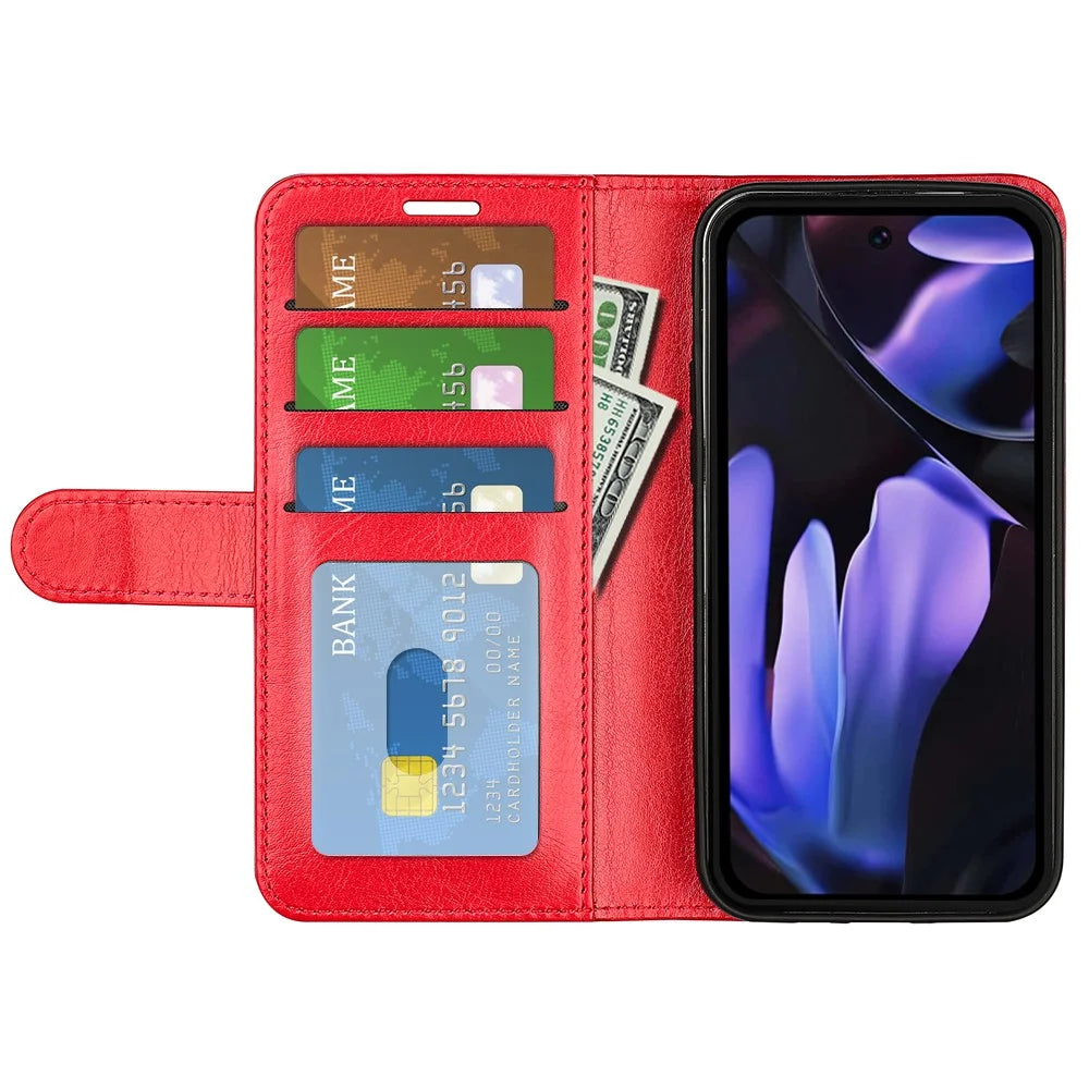 For Google Pixel 9a Wallet Case Crazy Horse Texture Stand Leather Phone Cover - Red - 2