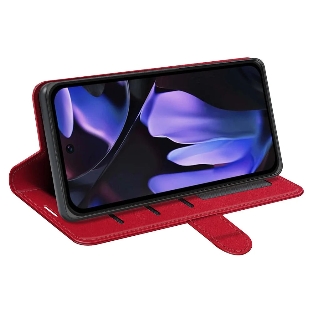 For Google Pixel 9a Wallet Case Crazy Horse Texture Stand Leather Phone Cover - Red - 3