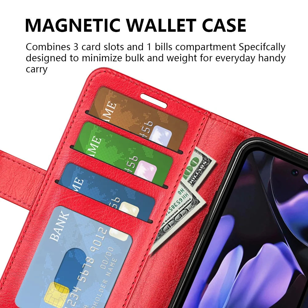 For Google Pixel 9a Wallet Case Crazy Horse Texture Stand Leather Phone Cover - Red - 5