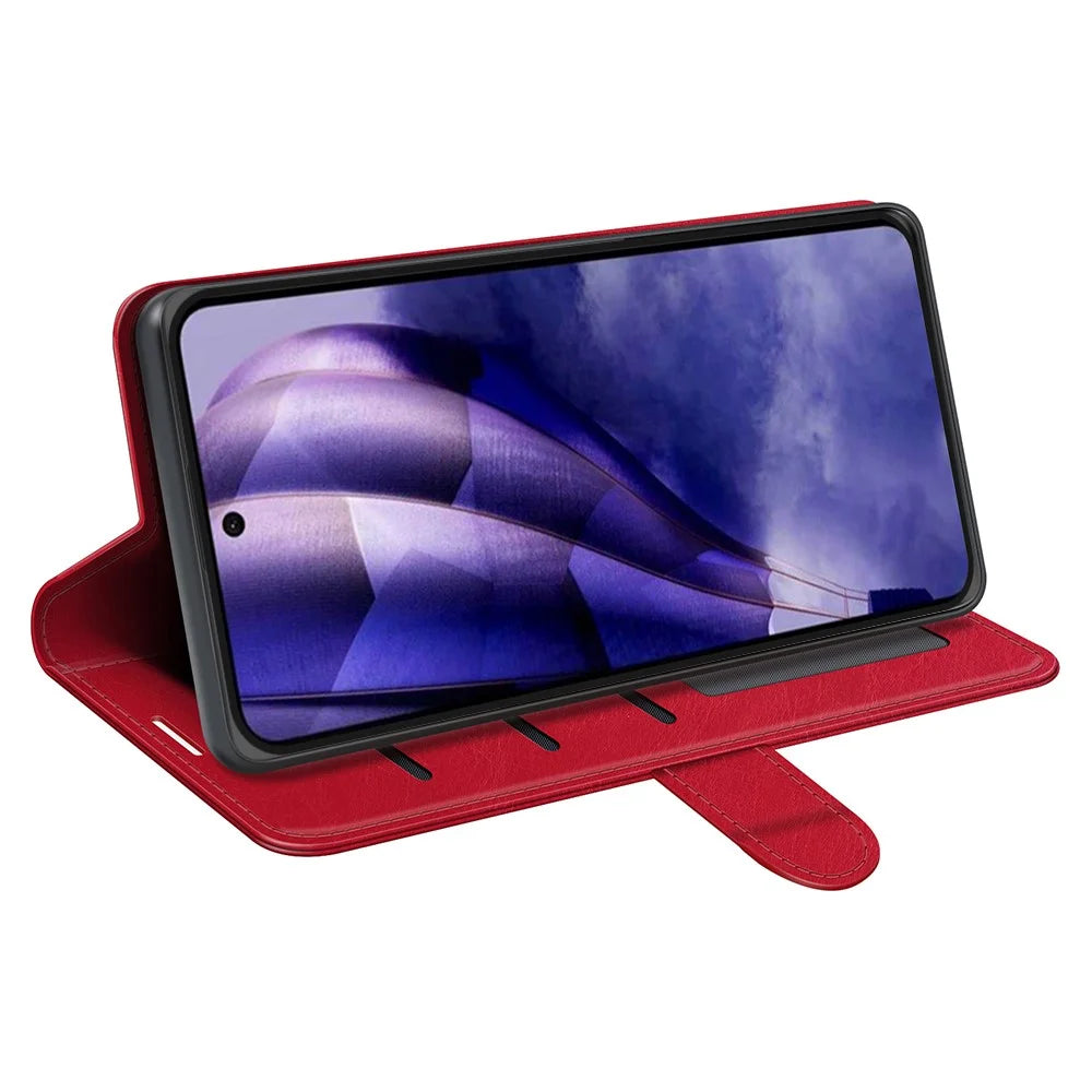 For HMD Skyline Wallet Case Crazy Horse Texture Stand Leather Phone Cover - Red - 3