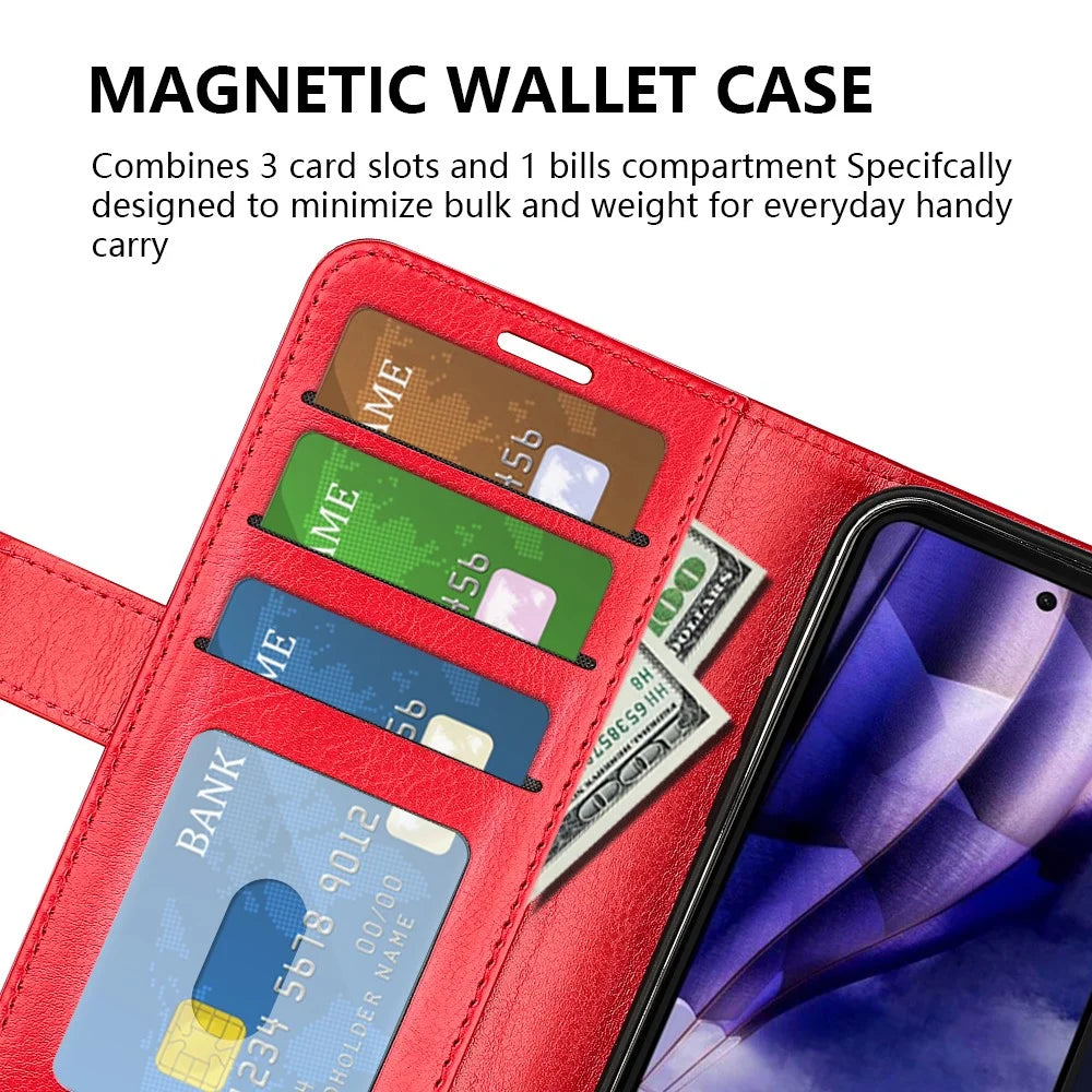 For HMD Skyline Wallet Case Crazy Horse Texture Stand Leather Phone Cover - Red - 5