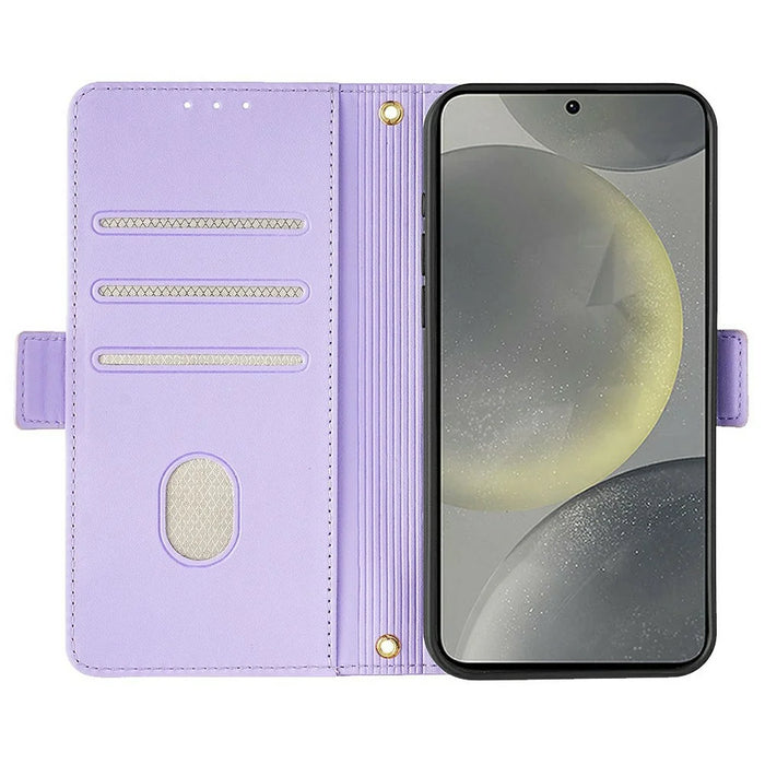 For Samsung Galaxy S25 Leather Wallet Case RFID Blocking Stand Cover with Hand Strap - Purple - 2
