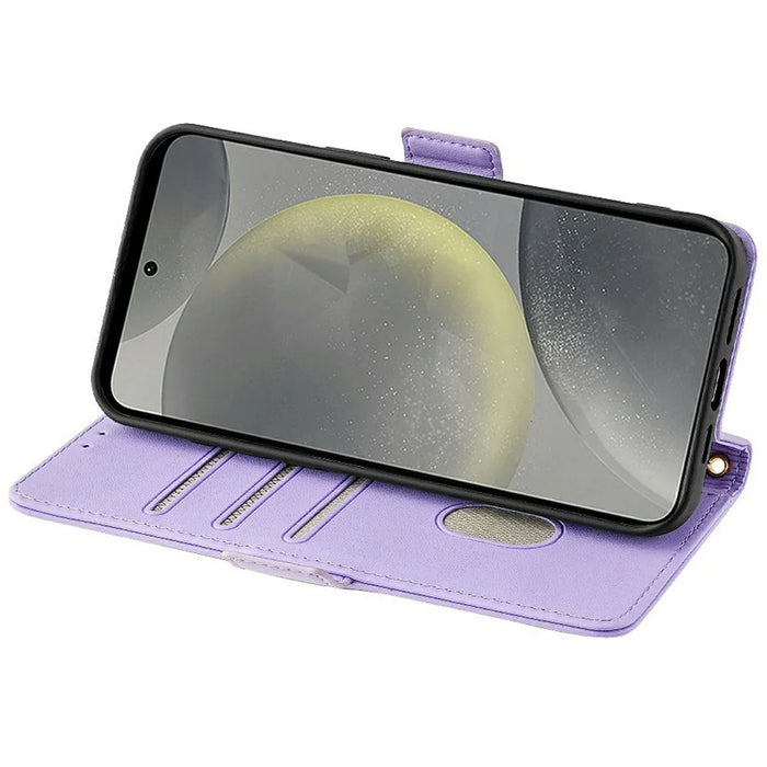 For Samsung Galaxy S25 Leather Wallet Case RFID Blocking Stand Cover with Hand Strap - Purple - 4