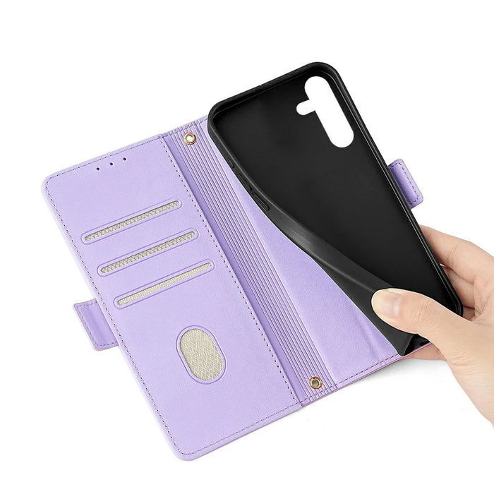 For Samsung Galaxy S25 Leather Wallet Case RFID Blocking Stand Cover with Hand Strap - Purple - 6