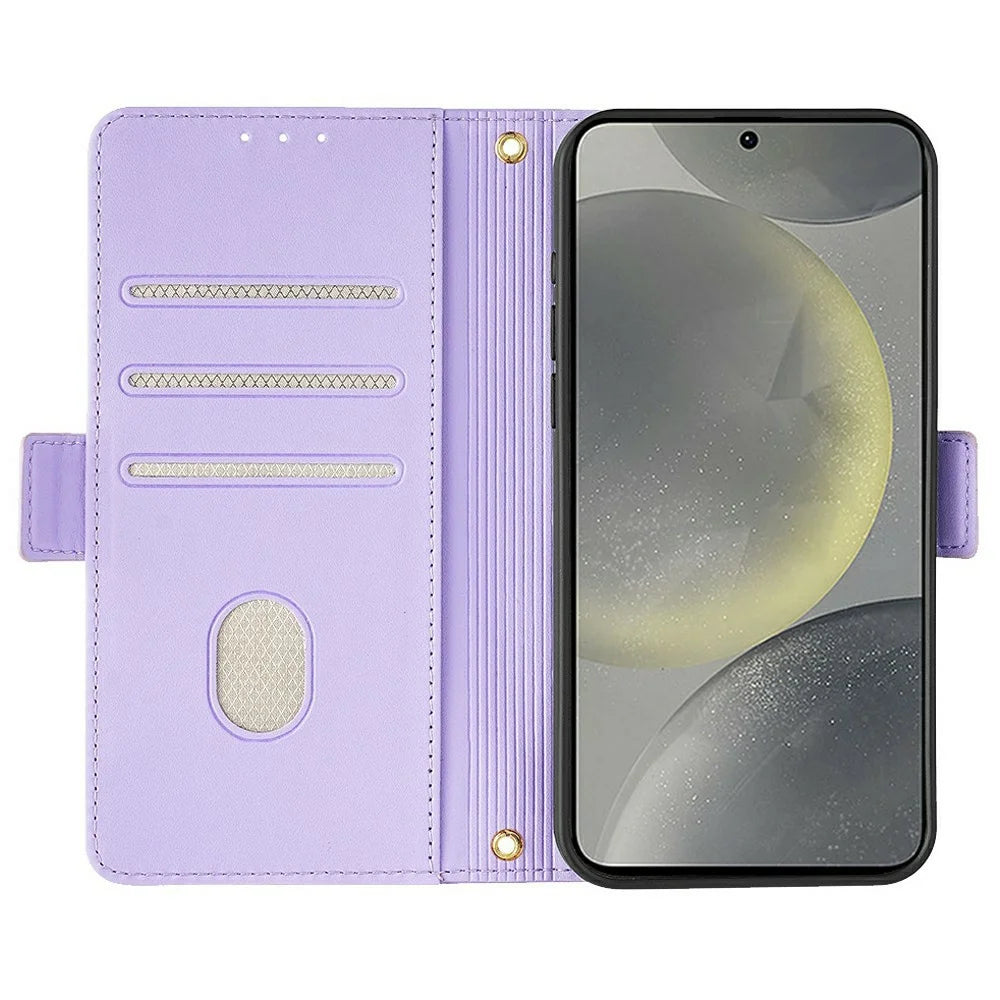 For Samsung Galaxy S25+ Leather Wallet Case RFID Blocking Stand Cover with Hand Strap - Purple - 2