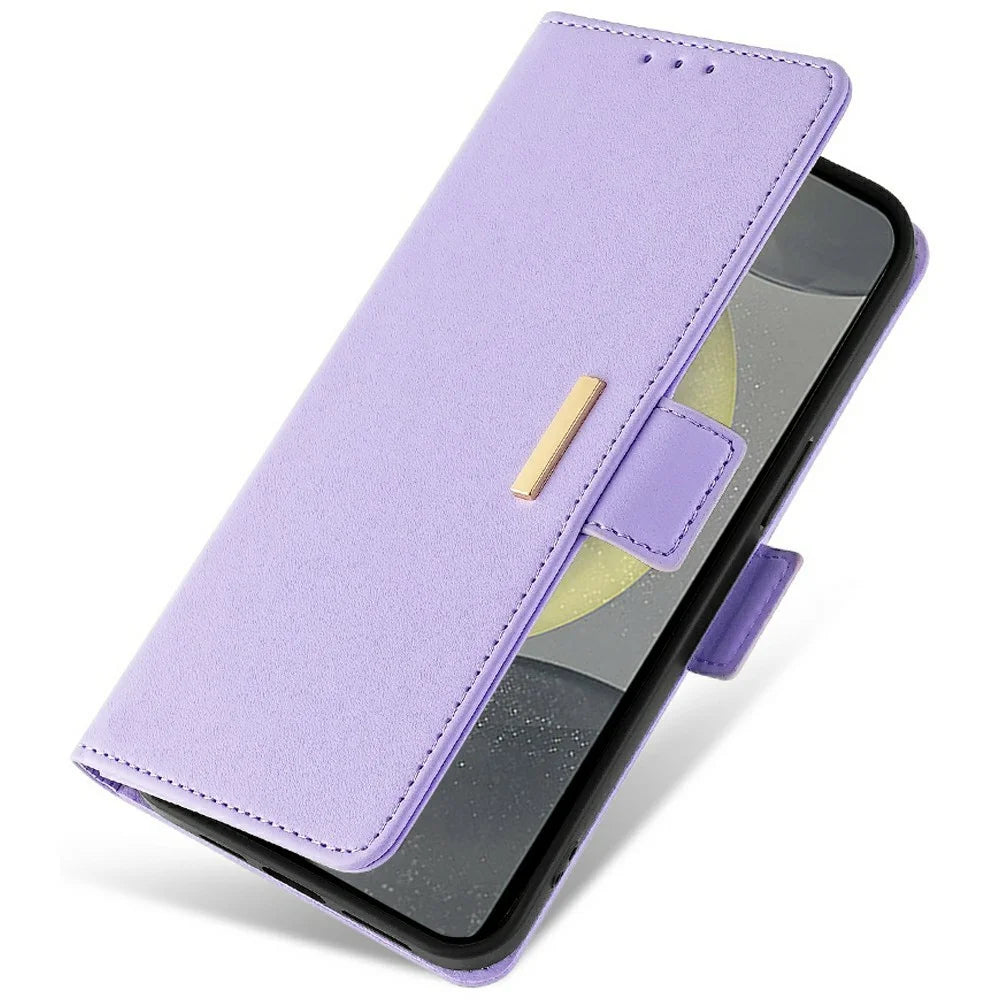 For Samsung Galaxy S25+ Leather Wallet Case RFID Blocking Stand Cover with Hand Strap - Purple - 5