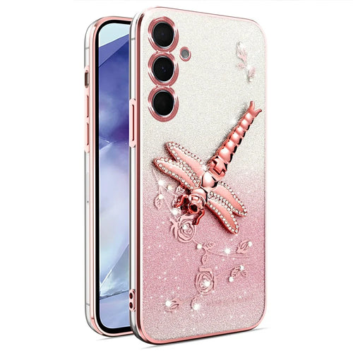 KADEM For Samsung Galaxy A55 5G Case Dragonfly Kickstand TPU Flowers Glitter Phone Cover - Pink - 1