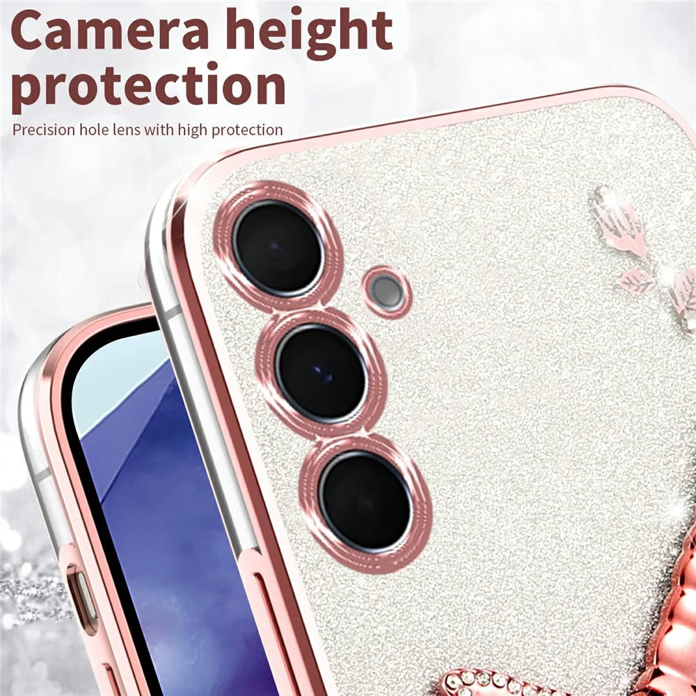 KADEM For Samsung Galaxy S23 FE Case Dragonfly Kickstand TPU Flowers Glitter Phone Cover - Pink - 4