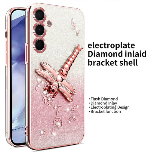 KADEM For Samsung Galaxy S25+ Case Dragonfly Kickstand TPU Flowers Glitter Phone Cover - Pink - 2