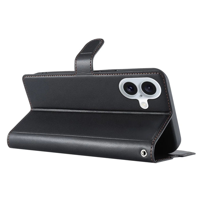 For iPhone 16 Case Dots Imprinted PU Leather Flip Phone Cover with Card Slot, Strap - Black - 3