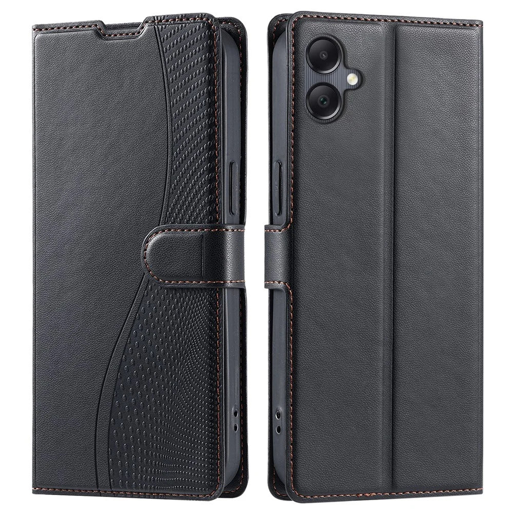For Samsung Galaxy A05 4G Case Dots Imprinted PU Leather Flip Phone Cover with Card Slot, Strap - Black - 1