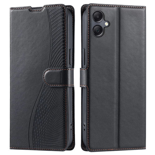 For Samsung Galaxy A05 4G Case Dots Imprinted PU Leather Flip Phone Cover with Card Slot, Strap - Black - 1