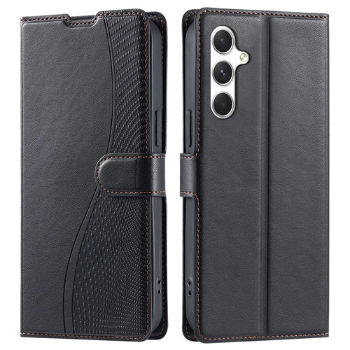 For Samsung Galaxy A05s 4G Case Dots Imprinted PU Leather Flip Phone Cover with Card Slot, Strap - Black - 1
