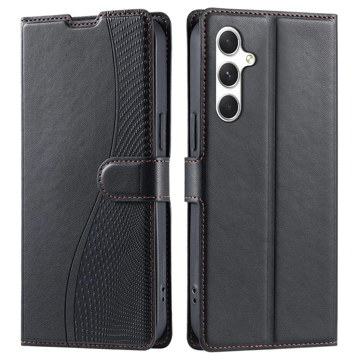 For Samsung Galaxy S23 FE Case Dots Imprinted PU Leather Flip Phone Cover with Card Slot, Strap - Black - 1