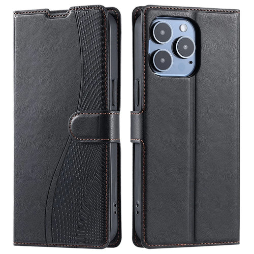 For iPhone 16 Pro Max Case Dots Imprinted PU Leather Flip Phone Cover with Card Slot, Strap - Black - 1
