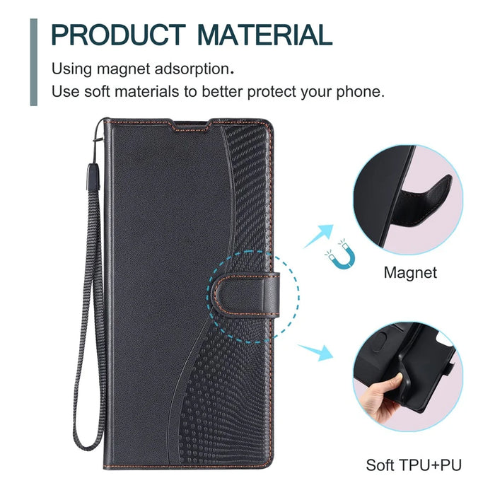 For iPhone 16 Plus Case Dots Imprinted PU Leather Flip Phone Cover with Card Slot, Strap - Black - 6
