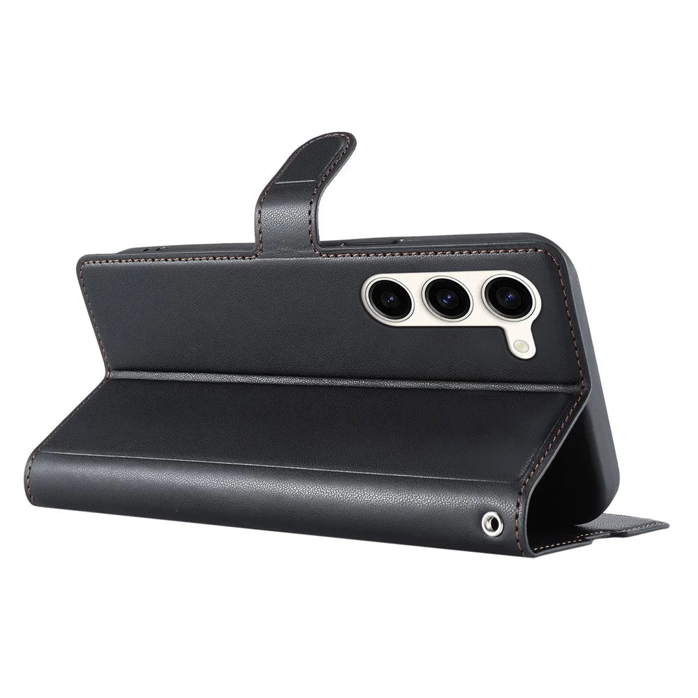 For Samsung Galaxy S23 Case Dots Imprinted PU Leather Flip Phone Cover with Card Slot, Strap - Black - 4