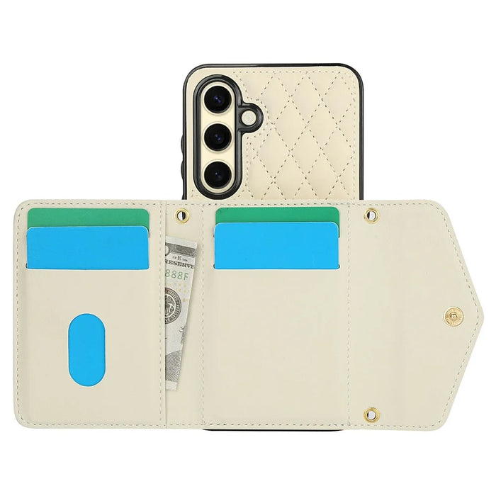 For Samsung Galaxy S24+ Case Card Holders RFID Blocking PU Leather+TPU Phone Cover with Shoulder Strap - White - 2