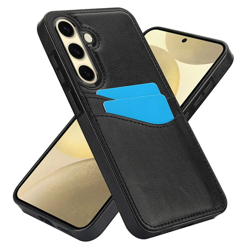 For Samsung Galaxy S24 FE Case Card Slot Slim-Fit PU+TPU Mobile Cover - Black - 1