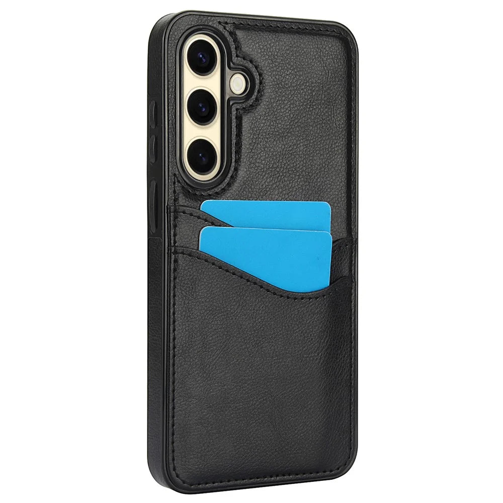 For Samsung Galaxy S24 FE Case Card Slot Slim-Fit PU+TPU Mobile Cover - Black - 2