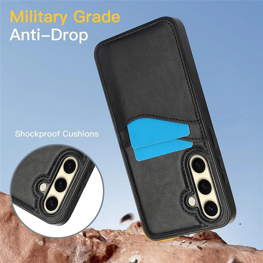 For Samsung Galaxy S24 FE Case Card Slot Slim-Fit PU+TPU Mobile Cover - Black - 4