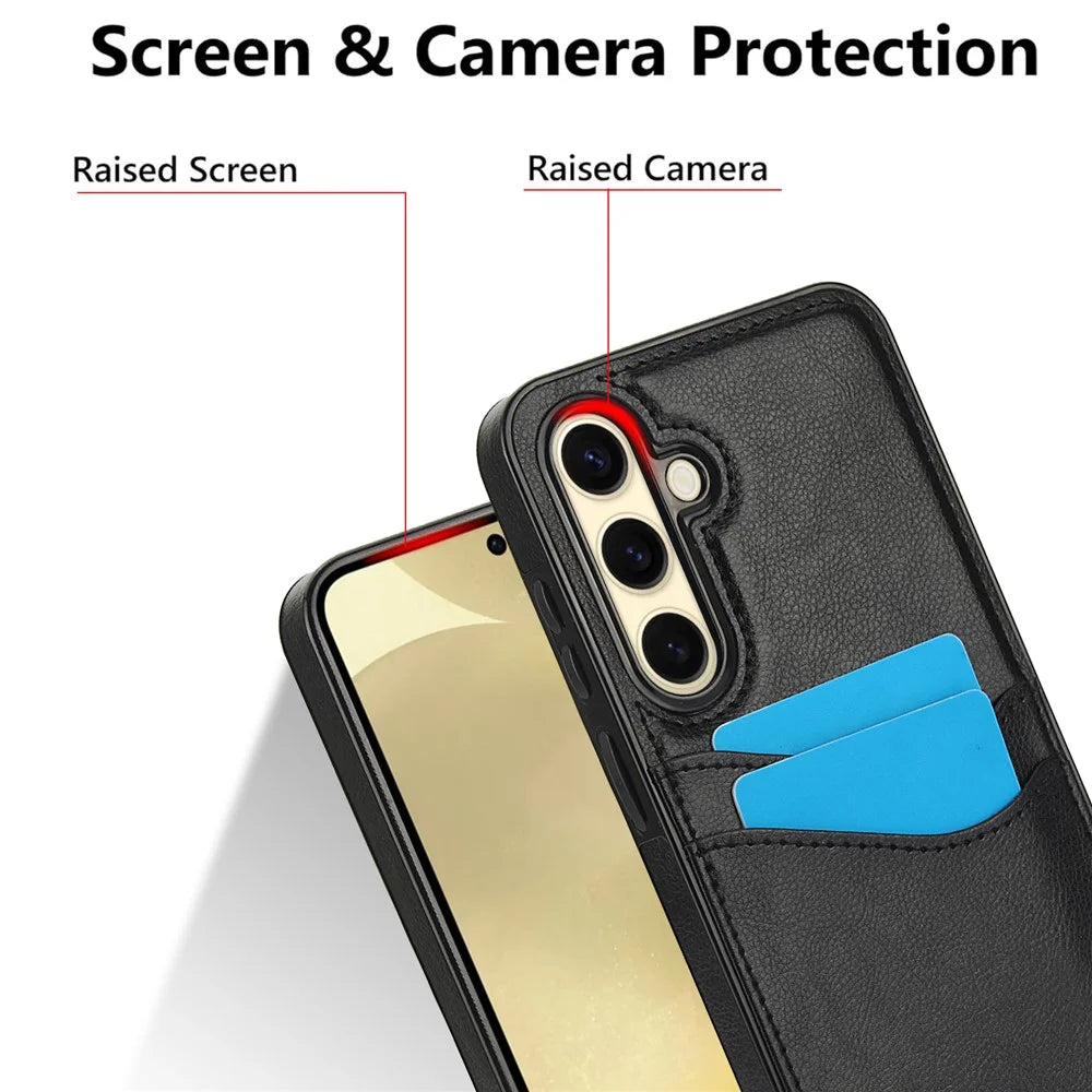 For Samsung Galaxy S24 FE Case Card Slot Slim-Fit PU+TPU Mobile Cover - Black - 6