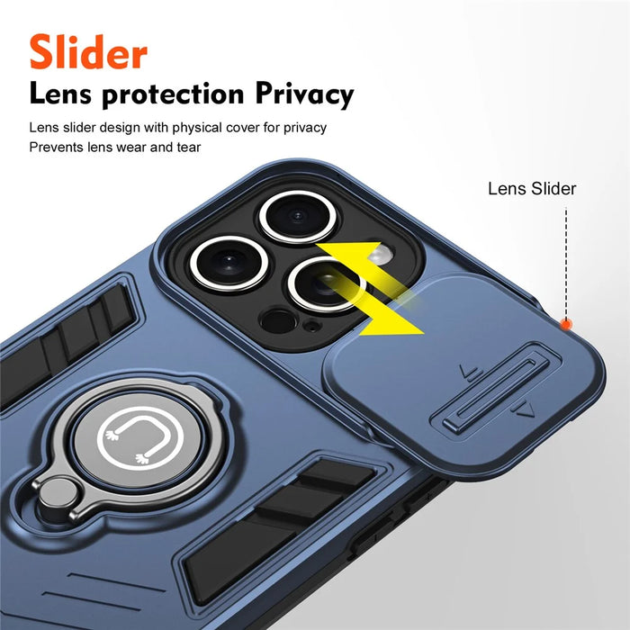 For iPhone 16 Pro Max Case Slide Camshield Kickstand PC+TPU Phone Cover - Blue - 2