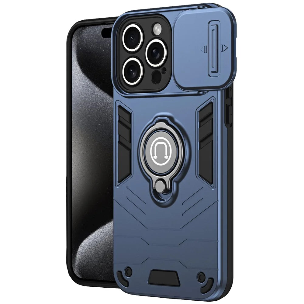 For iPhone 16 Pro Case Slide Camshield Kickstand PC+TPU Phone Cover - Blue - 1