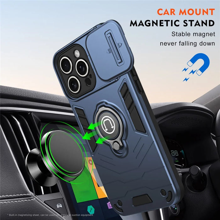 For iPhone 16 Pro Case Slide Camshield Kickstand PC+TPU Phone Cover - Blue - 3