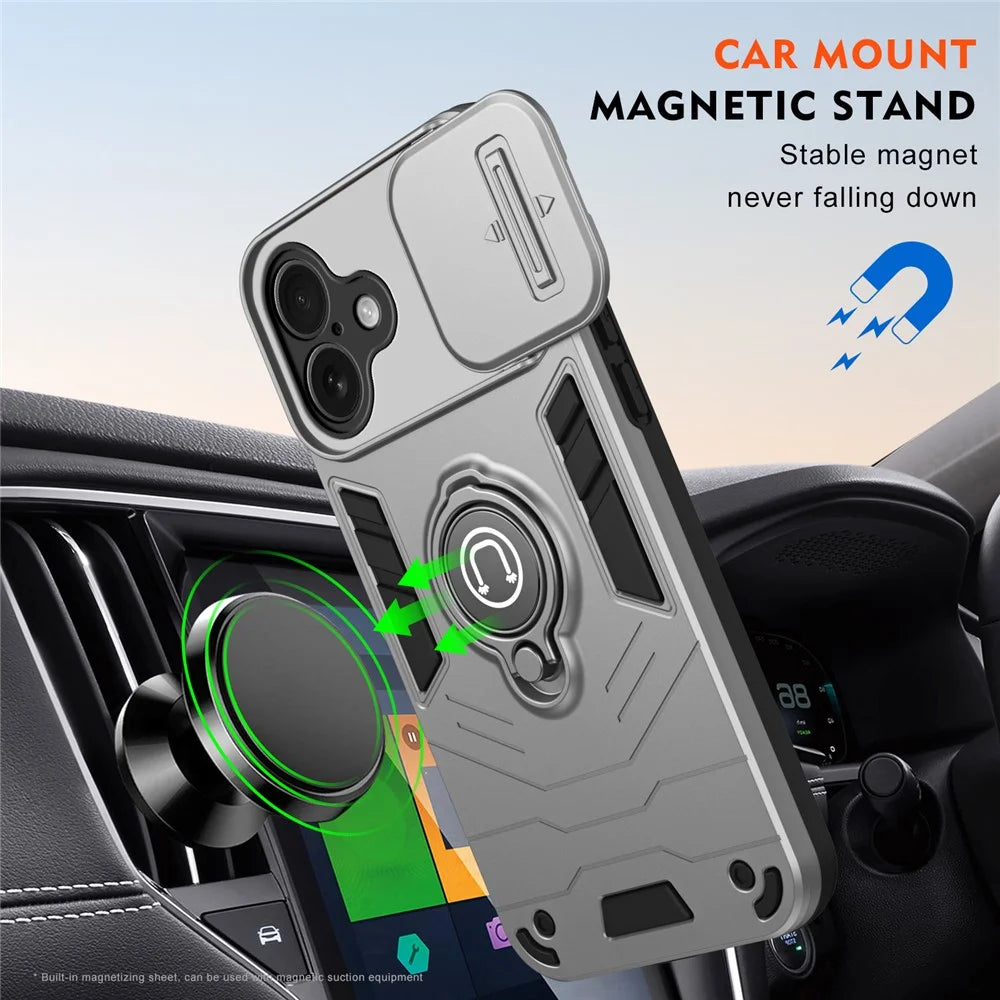 For iPhone 16 Plus Case Slide Camshield Kickstand PC+TPU Phone Cover - Grey - 3