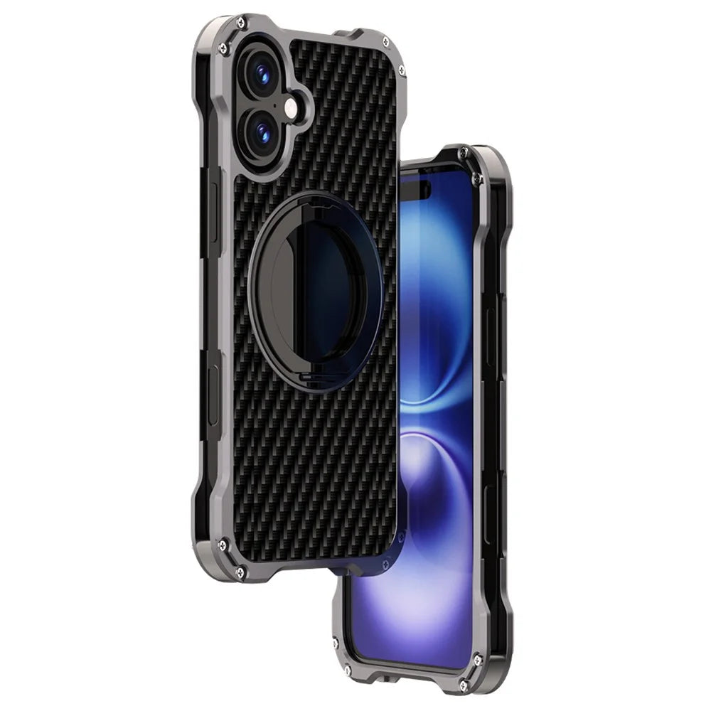 R-JUST RJ-51 For iPhone 16 Plus Case Compatible with MagSafe Kickstand PC + Aluminum Alloy Phone Cover - 1